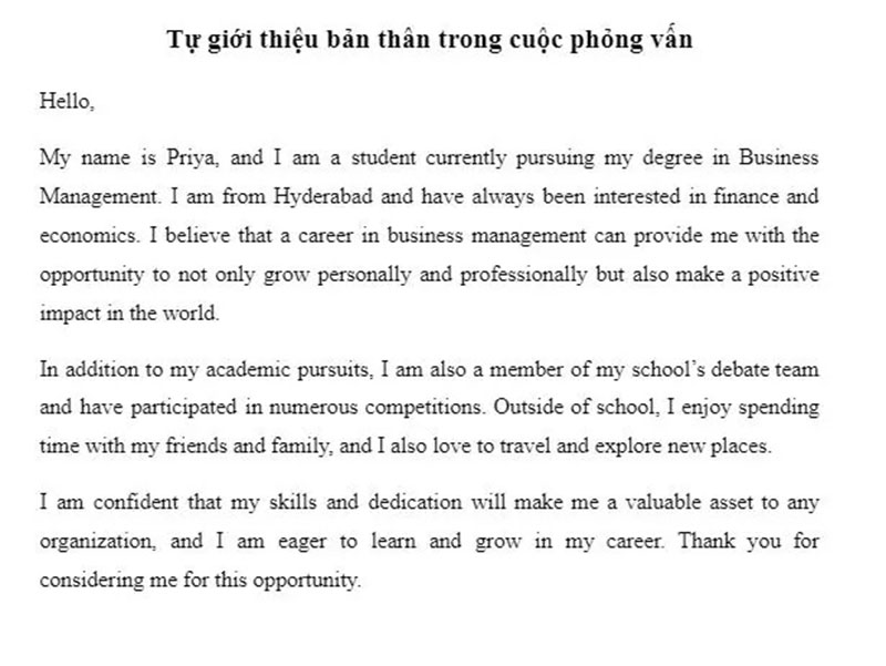 Đoạn văn giới thiệu bản thân khi phỏng vấn
