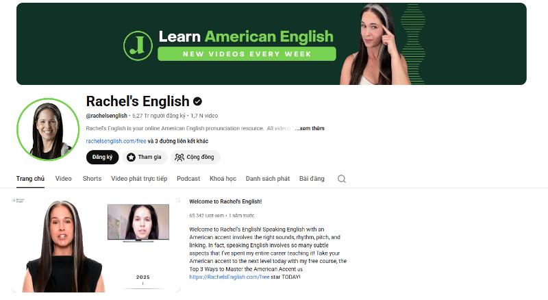 Rachel’s English là sự lựa chọn lý tưởng với các hướng dẫn khẩu hình cực kỳ chi tiết cho người muốn luyện chuẩn giọng Anh-Mỹ.