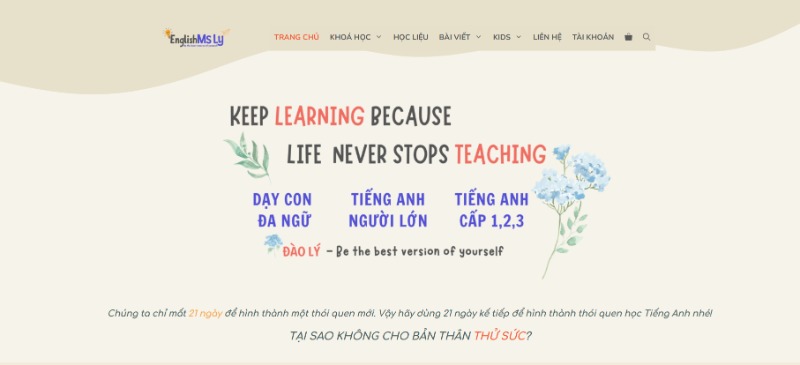 Review English Ms Ly: Khóa Học Tiếng Anh Online