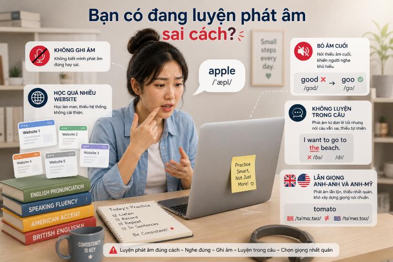 Lỗi thường gặp khi tự học phát âm tiếng Anh qua website