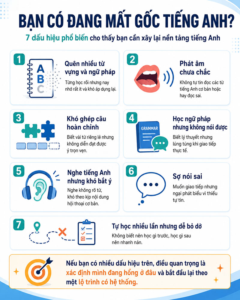 7 dấu hiệu phổ biến cho thấy bạn đang mất gốc tiếng Anh và cần xây lại nền tảng