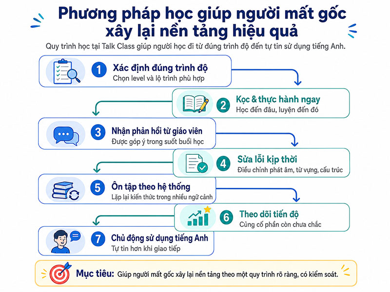 Quy trình học tiếng Anh giúp người mất gốc xây lại nền tảng tại Talk Class