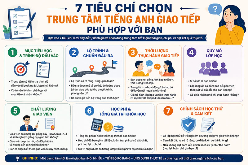 7 tiêu chí chọn trung tâm tiếng Anh giao tiếp phù hợp