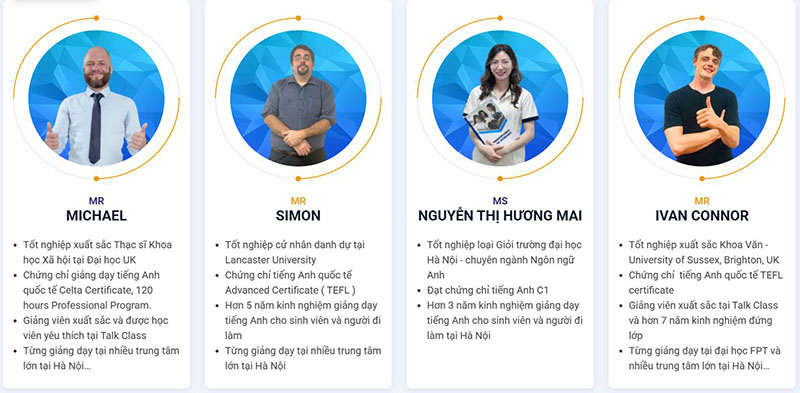 Đội ngũ giáo viên tại Talk Class